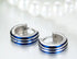 316L Surgical Steel Striped Blue/Black Men Women Hypoallergenic Hoop Earrings